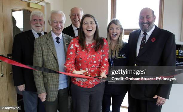 Aileen Campbell, the Scottish government's Minister for Children and Young People cuts the ribbon at Biggar rugby club's new clubhouse before Biggar...
