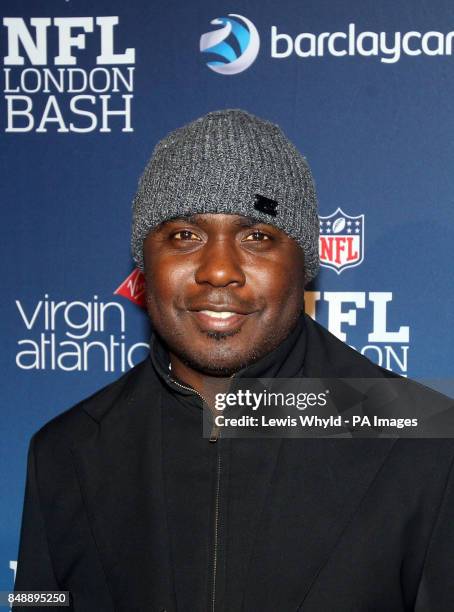 Marshall Faulk arrives at the NFL Pre-game Party at Under The Bridge at the Chelsea Football Ground in London.