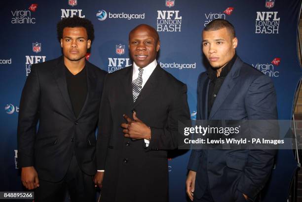 Chris Eubank with two of his sons Sebastian Eubank Chris Eubank Junior arrive at the NFL Pre-game Party at Under The Bridge at the Chelsea Football...