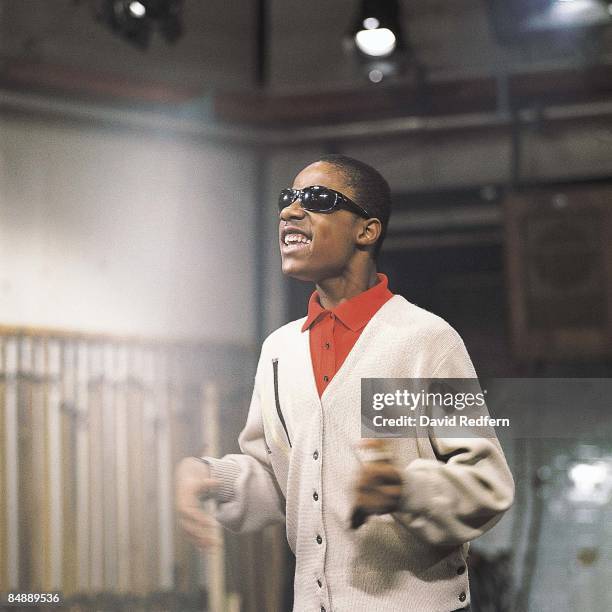 American singer, songwriter, musician and record producer Stevie Wonder performs on the Rediffusion TV show 'Ready Steady Go!' at Television House on...