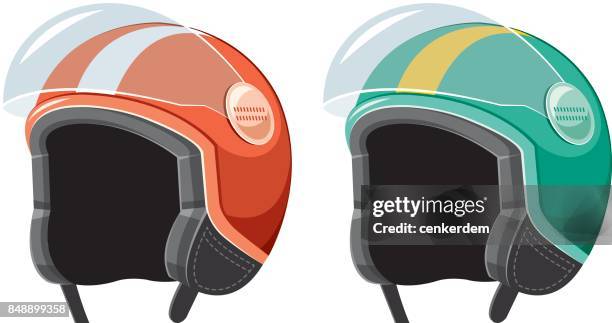 ilustraciones, imágenes clip art, dibujos animados e iconos de stock de casco de moto - moto antigua