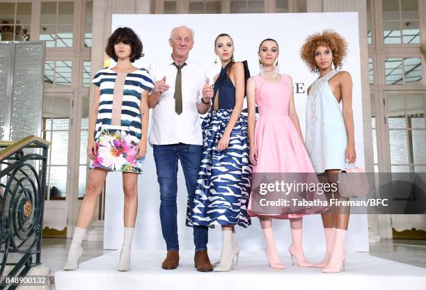 Fashion designer Paul Costelloe and models showcase designs at the Paul Costelloe presentation during London Fashion Week September 2017 on September...