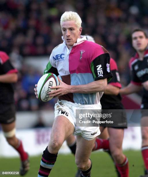 Will Greenwood of Harlequins in action during the Zurich Premiership rugby union match between Harlequins and Saracens at the Stoop Memorial Ground...