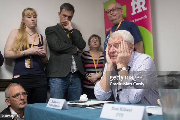 Former Liberal Democrat leader Paddy Ashdown speaks at a fringe meeting at the Bournemouth International Centre on September 18, 2017 in Bournemouth,...