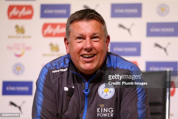 Manager Craig Shakespeare during the Leicester City press conference at Belvoir Drive Training Complex on September 18 , 2017 in Leicester, United...