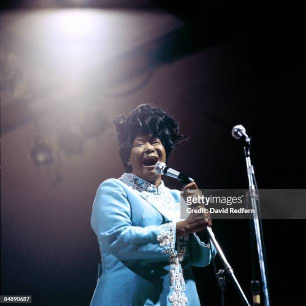 American gospel singer Mahalia Jackson performs live on stage at the Newport Jazz Festival in Newport, Rhode Island on 10th July 1970.