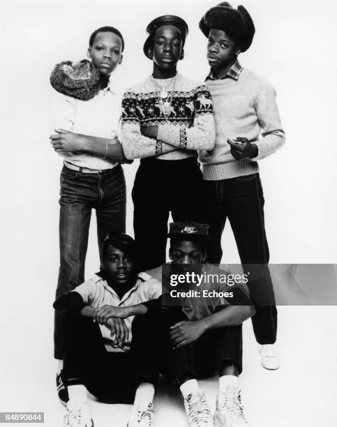 Photo of NEW EDITION and Bobby BROWN, Posed studio group portrait of New Edition