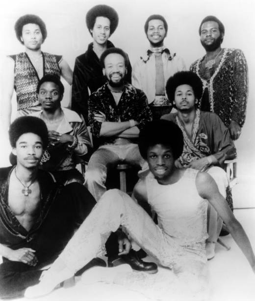 Photo of EARTH WIND & FIRE; Posed studio group portrait of Earth, Wind and Fire,