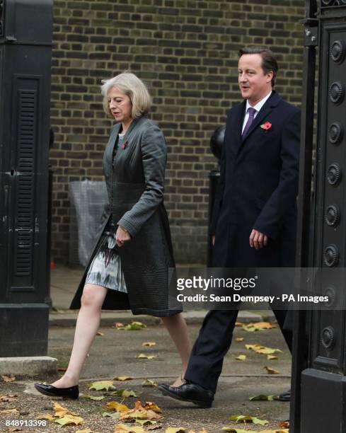 Home Secretary Theresa May and Prime Minister David Cameron arrive at Horse Guards Parade in central London for the Ceremonial Welcome to Indonesian...