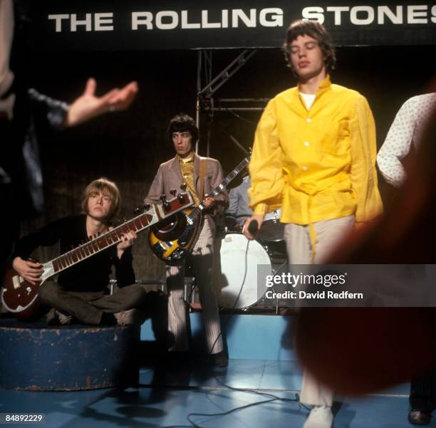 English rock group The Rolling Stones perform on the set of the Associated Rediffusion Television pop music television show Ready Steady Go! at...