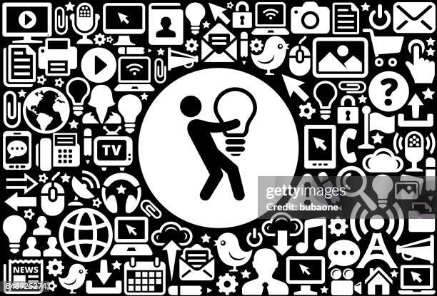 big idea businessman icon black and white internet technology background - large digital screen stock illustrations