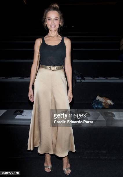 Model Almudena Fernandez is seen at the Duyos show during Mercedes-Benz Fashion Week Madrid Spring/Summer 2018 at Ifema on September 15, 2017 in...