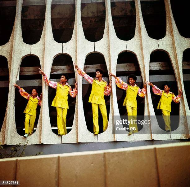 Photo of The JACKSON FIVE : Jermaine JACKSON, Jackie JACKSON, Tito JACKSON, Marlon JACKSON and Michael JACKSON; posed full-length group portrait...