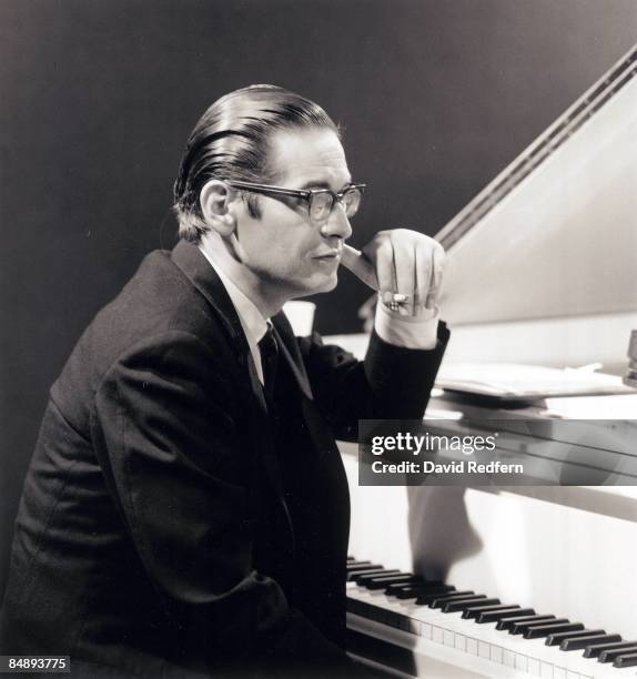 American jazz pianist Bill Evans seated at the piano during a performance filmed for the BBC Television music series 'Jazz 625' at BBC Television...