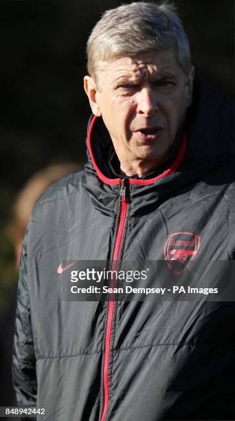 Arsenal manager Arsene Wenger during a training session at London Colney, Hertfordshire.