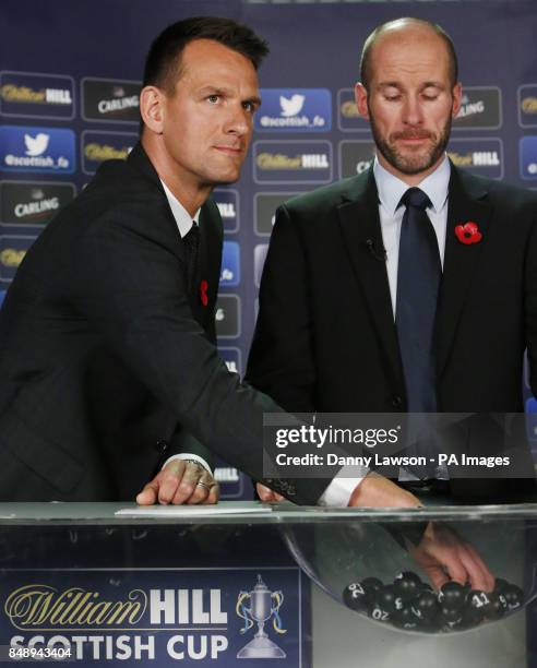 Kenny MacLeod Commercial Director Scottish FA and Jan Vennegoor of Hesselink during the William Hill Scottish Cup fourth Round Draw at Hampden Park,...