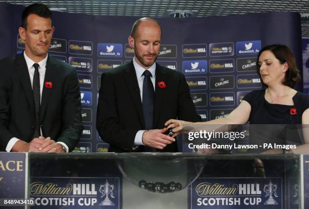 Kenny MacLeod Commercial Director Scottish FA, Jan Vennegoor of Hesselink and Lyndsay Wright Director of Investor Relations William Hill during the...