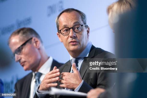 Jerome Pecresse, chief executive officer of renewable energy at GE Captial, speaks at the Bloomberg New Energy Finance "Future Of Energy" summit in...