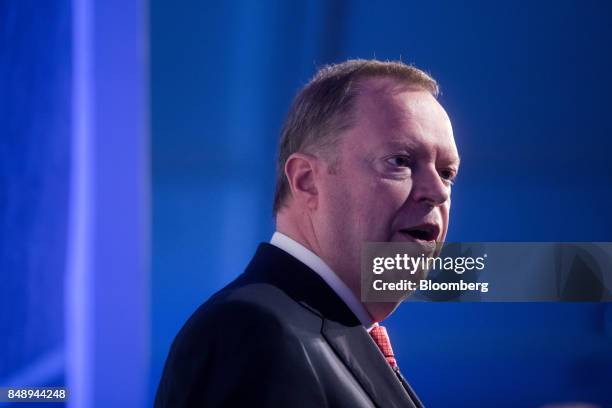 Peter Terium, chief executive officer of Innogy SE, speaks during the Bloomberg New Energy Finance "Future Of Energy" summit in London, U.K., on...