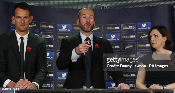 Kenny MacLeod Commercial Director Scottish FA, Jan Vennegoor of Hesselink and Lyndsay Wright Director of Investor Relations William Hill are pictured...