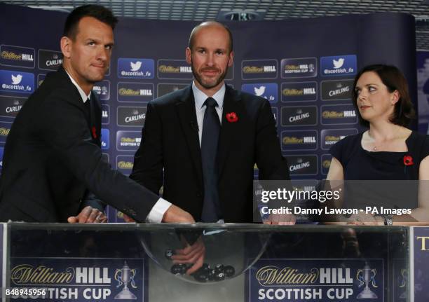 Kenny MacLeod Commercial Director Scottish FA, Jan Vennegoor of Hesselink and Lyndsay Wright Director of Investor Relations William Hill are pictured...