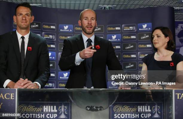 Kenny MacLeod Commercial Director Scottish FA, Jan Vennegoor of Hesselink and Lyndsay Wright Director of Investor Relations William Hill are pictured...