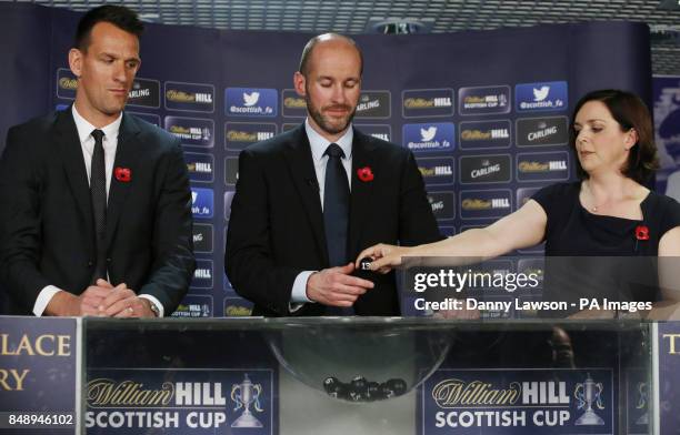 Kenny MacLeod Commercial Director Scottish FA, Jan Vennegoor of Hesselink and Lyndsay Wright Director of Investor Relations William Hill during the...