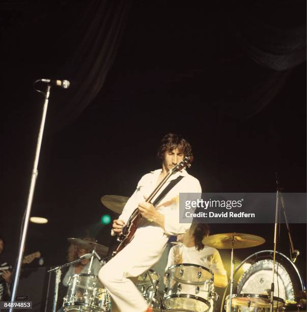 From left, bassist John Entwistle, singer Roger Daltrey, guitarist Pete Townshend, wearing his trademark white boiler suit, and drummer Keith Moon...