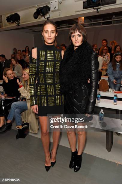 Charlotte Wiggins and Sam Rollinson attend the David Koma SS18 catwalk show during London Fashion Week September 2017 at The National Theatre on...