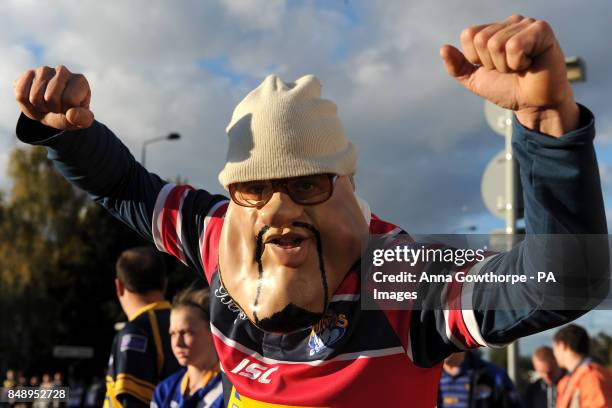 Leeds Rhinos fan wears a 'Bo' Selecta!' Craig David mask