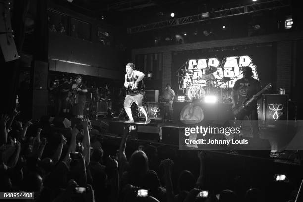 Guitarist Marcos Curiel, drummer Wuv Bernardo, vocalist Sonny Sandoval and bassist Traa Danielsl of P.O.D. Perform onstage during 'Soundboy Killaz...