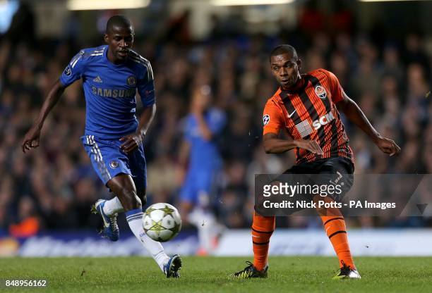Chelsea's Ramires and Shakhtar Donetsk's Luis Fernandinho battle for the ball