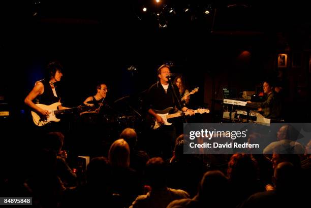From left, Jeff Beck, Vinnie Colaiuta, Eric Clapton, Tal Wilkenfeld and Jason Rebello performing live on stage at Ronnie Scott's Jazz Club in Soho,...