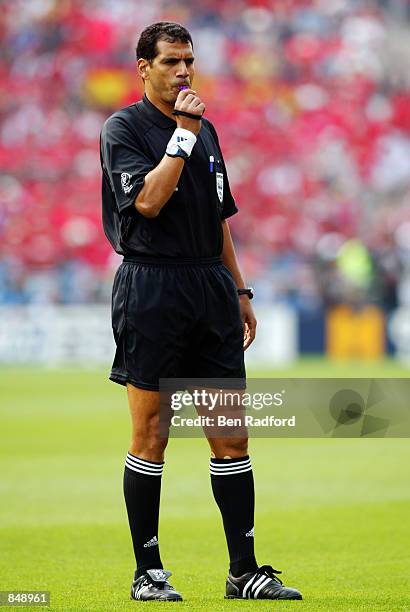 Referee Gamal Ghandour during the FIFA World Cup Finals 2002 Quarter Finals match between Spain and South Korea played at the Gwangju World Cup...