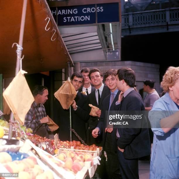 Photo of DAKOTAS and Billy J. KRAMER & The Dakotas and Billy J KRAMER; Billy J Kramer and the Dakotas at a fruit and veg stall outside Charing Cross...