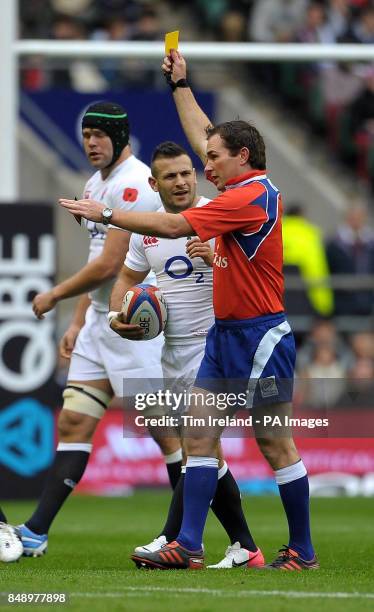 England's Danny Care gets a yellow card during the QBE International match at Twickenham Stadium, Twickenham.