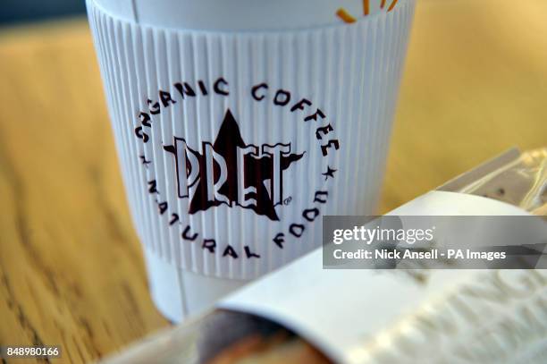 Branded cups and sandwich in a Pret A Manger store in Melcombe Street in central London. Filipino fast food group Jollibee Foods Corp is reportedly...