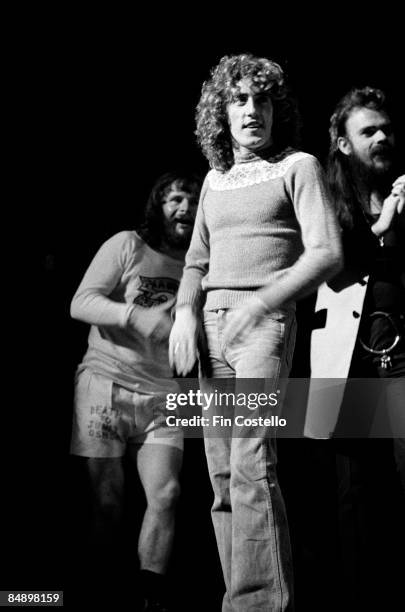 Photo of The Who and Roger DALTREY and Bill ODDIE and Roy WOOD, Bill Oddie, Roger Daltrey and Roy Wood on stage peforming Tommy, 79