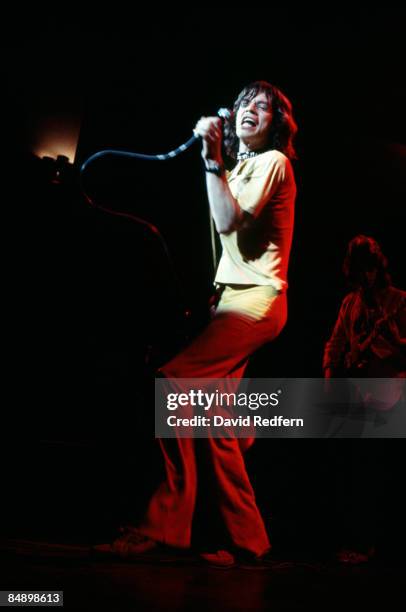 English singer Mick Jagger of The Rolling Stones performs live on stage at Colston Hall in Bristol, England during the band's Tour of the United...