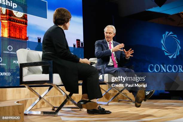 Susan Glasser,Chief International Affairs Columnist, POLITICO, and Tony Blair, Chairman, European Council on Tolerance and Reconciliation & Former...