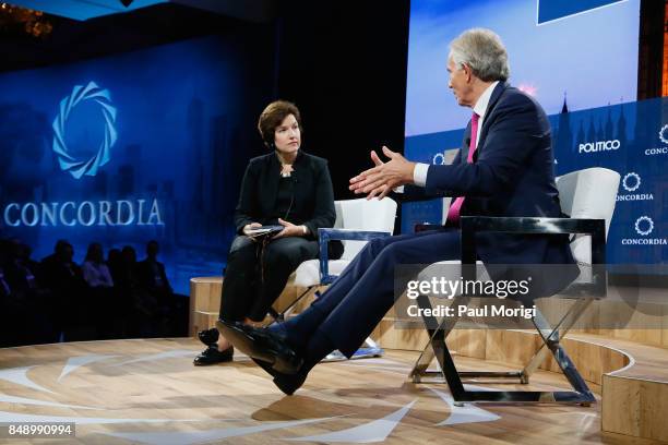 Susan Glasser,Chief International Affairs Columnist, POLITICO, and Tony Blair, Chairman, European Council on Tolerance and Reconciliation & Former...