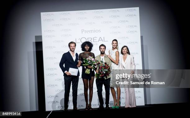 Aya Gueye and Juan Vidal receives the L'Oreal Paris Award during the Mercedes-Benz Fashion Week Madrid Spring/Summer 2018 at Ifema on September 18,...