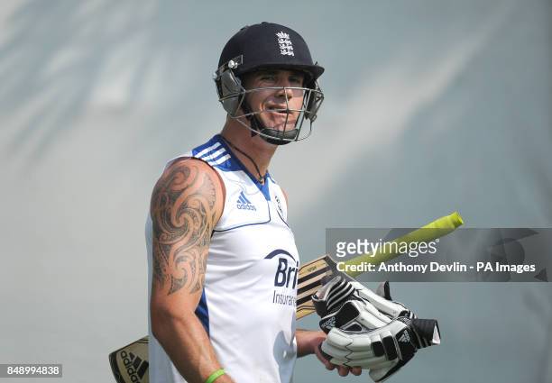 England's Kevin Pietersen prepares for a nets practice session at the Sardar Patel Stadium, Ahmedabad, India