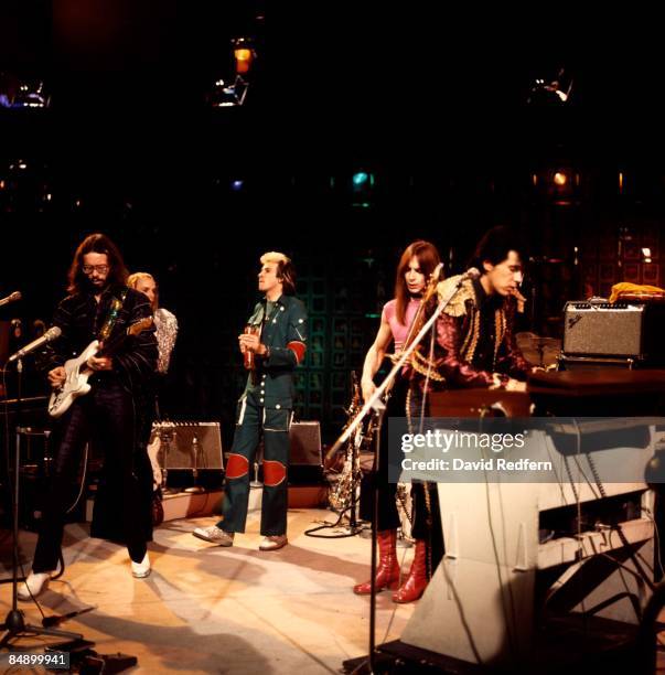 Photo of Phil MANZANERA and Bryan FERRY and ROXY MUSIC, L-R: Phil Manzanera, Andy Mackay, Rik Kenton, Bryan Ferry performing live on BBC TV Show...