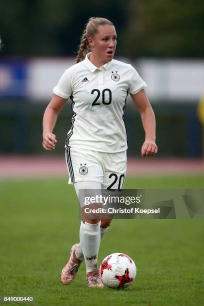 Vanessa Ziegler of Germany runs with the ball during the UEFA Under19 Women's Euro Qualifier match between Germany and Iceland at Stadium Wedau III...