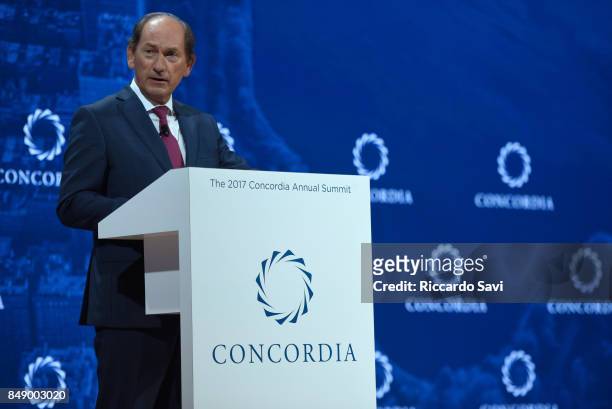 Paul Bulcke, Chairman of the Board, Nestle, speaks at The 2017 Concordia Annual Summit at Grand Hyatt New York on September 18, 2017 in New York City.