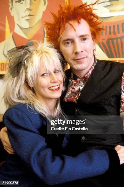 Photo of Nora FORSTER and John LYDON and Johnny ROTTEN; posed with his wife Nora Forster