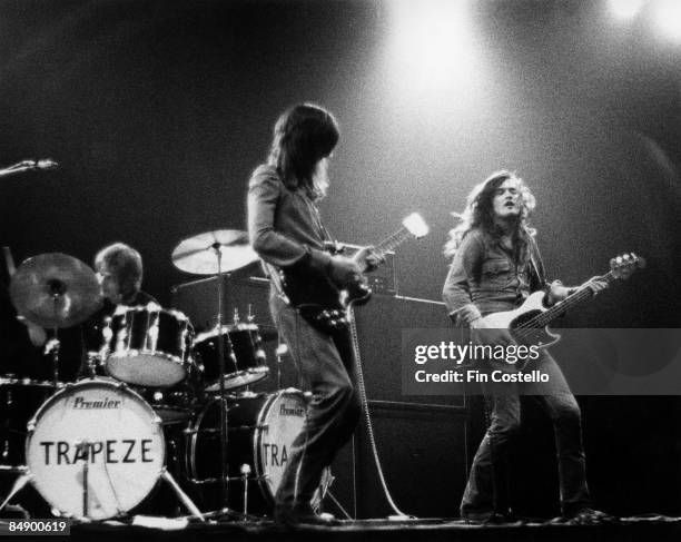 Photo of TRAPEZE, L-R Dave Holland, Mel Galley and Glenn Hughes performing on stage