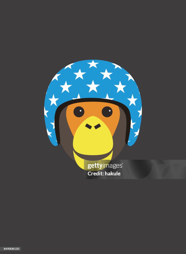 Portrait of chimpanzee, wearing motorcycle helmet, cool style