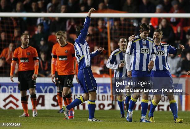 Kilmarnock's Cillian Sheridan celebrates his goal during the Clydesdale Bank Scottish Premier League match at Tannadice Park, Dundee.